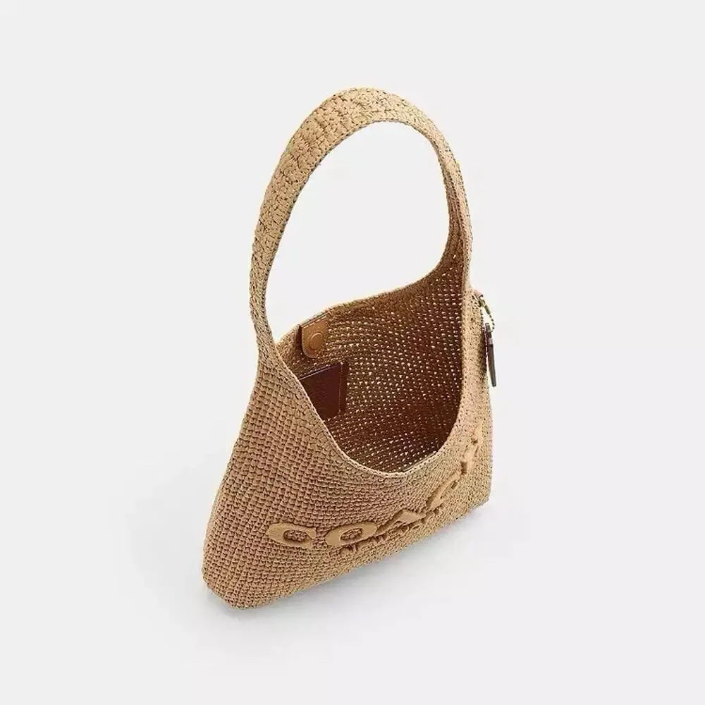 NWT COACH Brooklyn 28 Straw Shoulder Bag CDU75 Handbag Brass/Natural